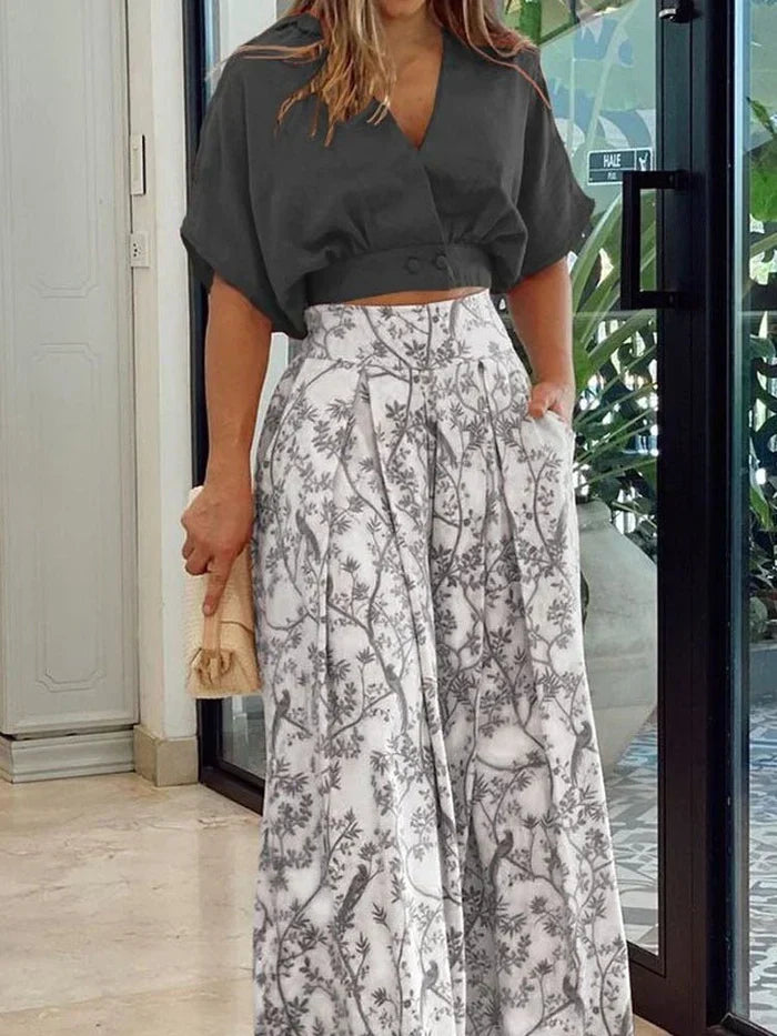 Kiara | Set di Due Pezzi Estivo con Stampa Floreale e Pantaloni a Gamba Larga-4