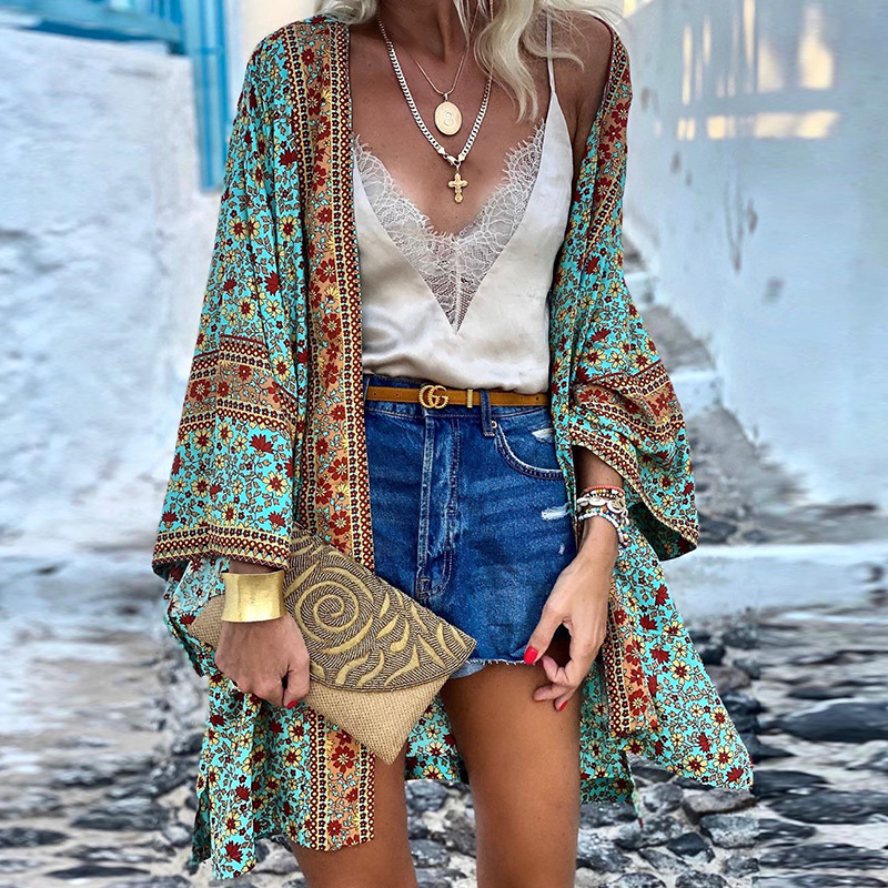 Boho Cardigan Middellange Kimono Zomerse Stijl