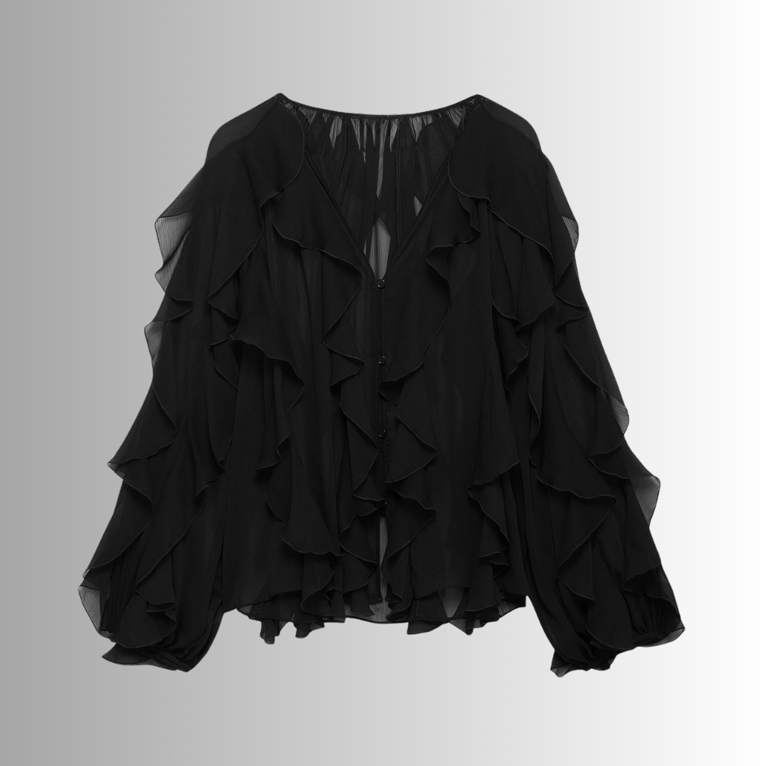 Vrouwelijke Blouse met Ruches en Doorzichtige Mouwen