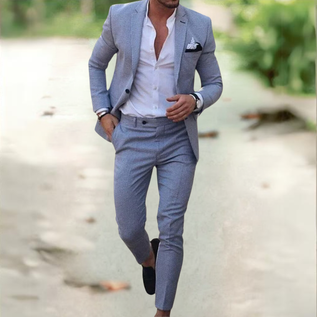 Heren Linnen Pak 2 Delig – Ademend Zomer Kostuum Slim Fit voor Bruiloft en Casual