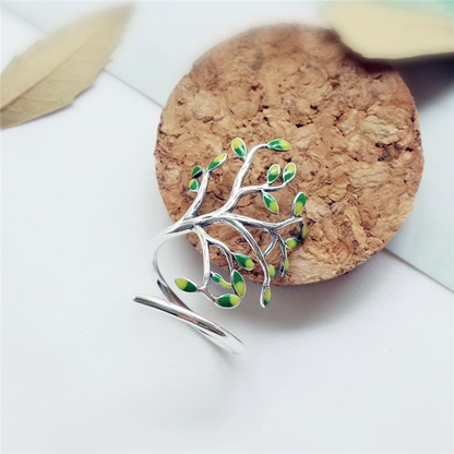 Zilveren Ring met Groene Bladeren Elegant Design