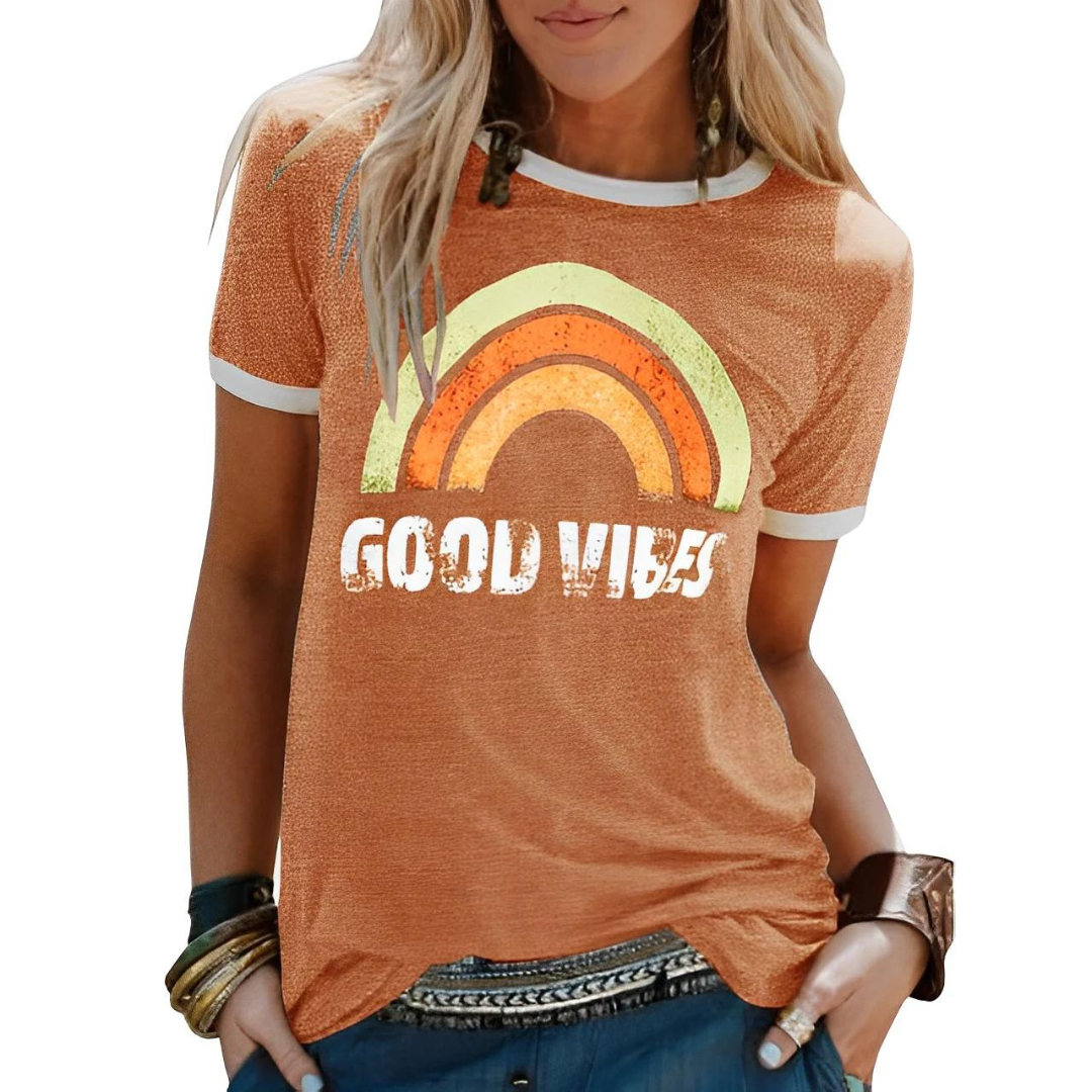 Dames T-shirt Regenboogprint Kleurrijk Zomer