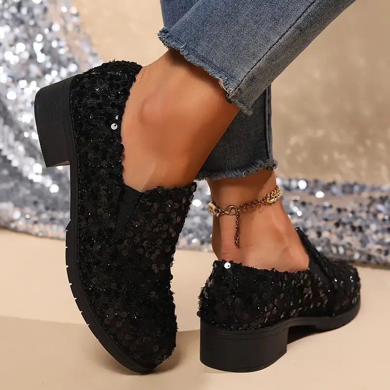 Dames Loafers Glitter Pailletten Met Hak
