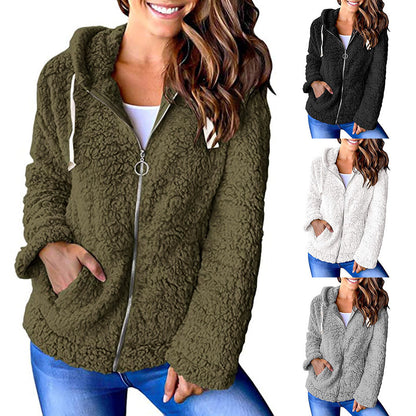 Dames Fleece Hoodie Rits Zakken Elegant Zwart