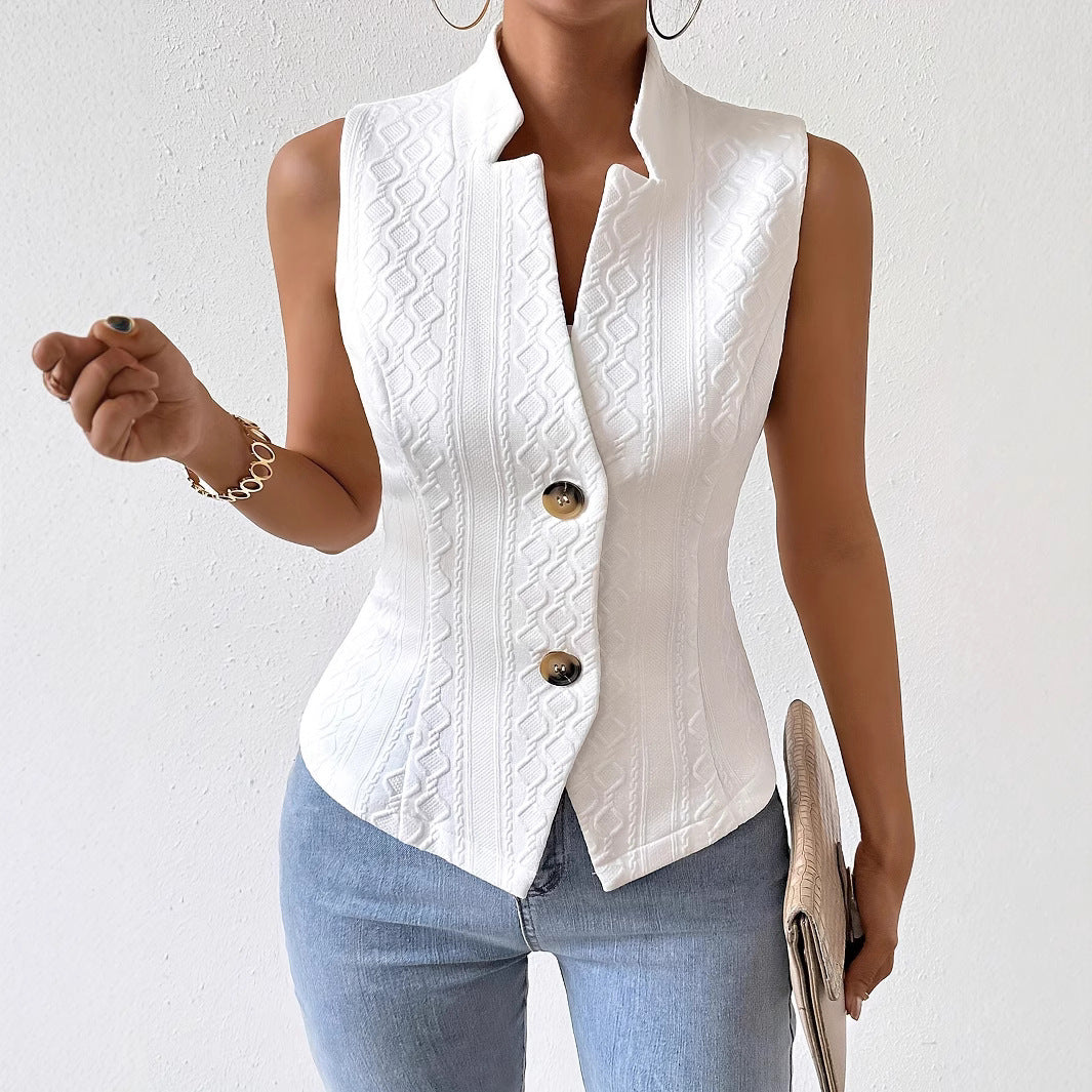 Dames Blazer Gilet Mouwloos met Knopen en Structuur