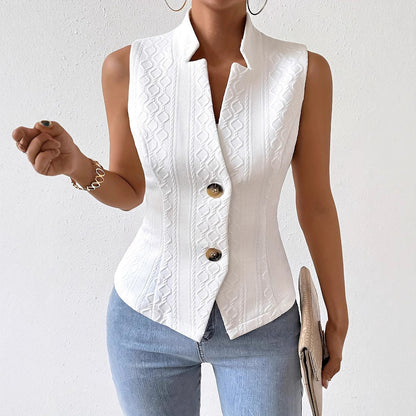 Dames Blazer Gilet Mouwloos met Knopen en Structuur