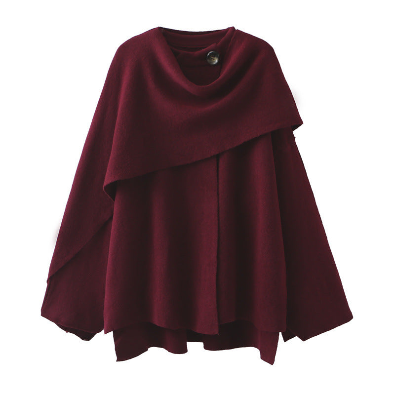 Dames Cape Jas Warm Asymmetrisch met Sjaal Kraag