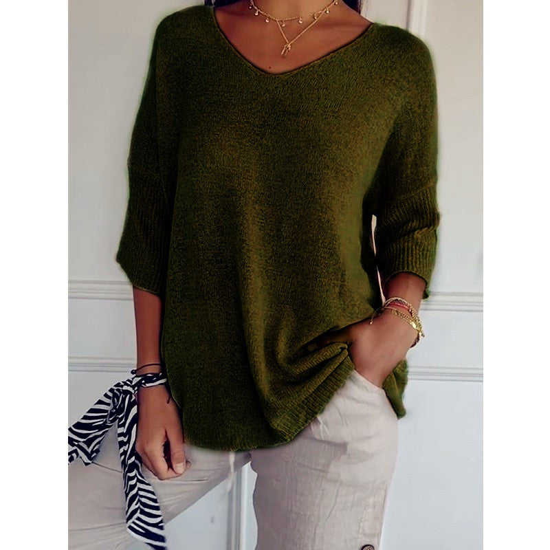 Dames Top Fijngebreide V-hals Driekwart Mouwen Casual Kleding