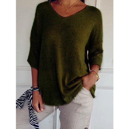 Dames Top Fijngebreide V-hals Driekwart Mouwen Casual Kleding