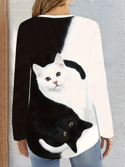 Katten T-shirt met Kleurblokken Trendy Katoen
