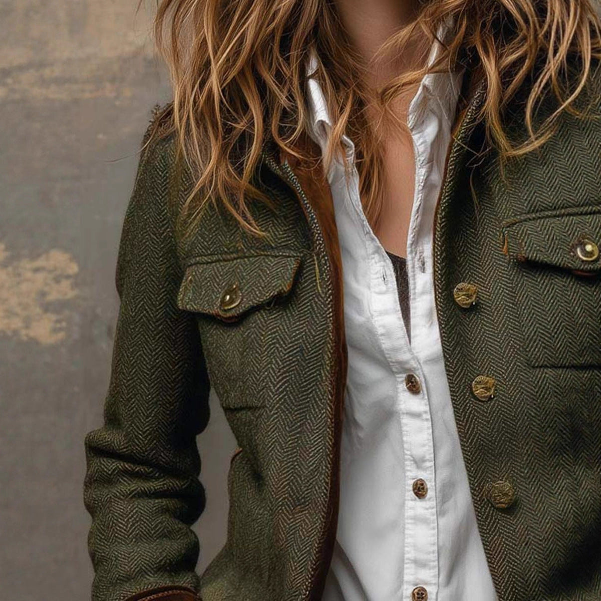 Dames Blazer Vintage Tweed Met Fluweel Details