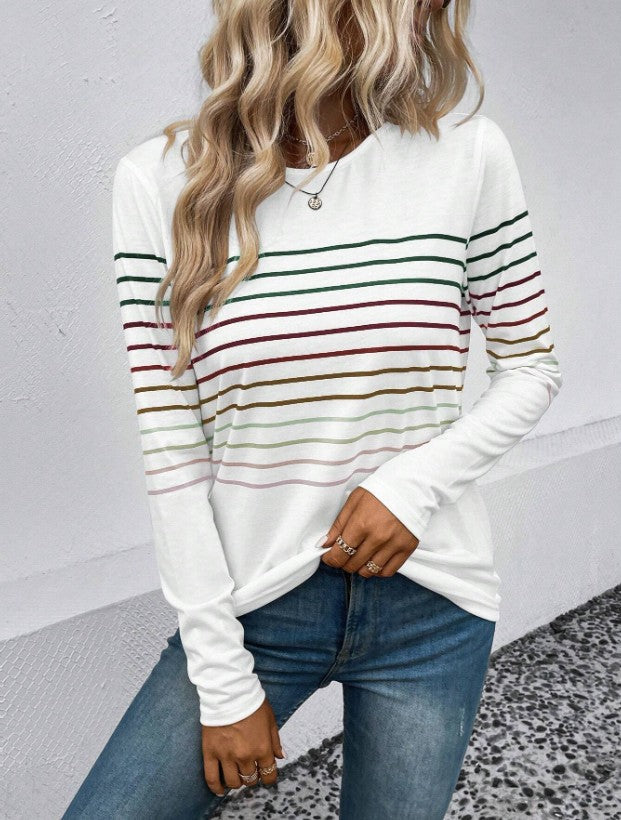 Dames T-shirt Lange Mouwen Streepjes Basic Stijlvol