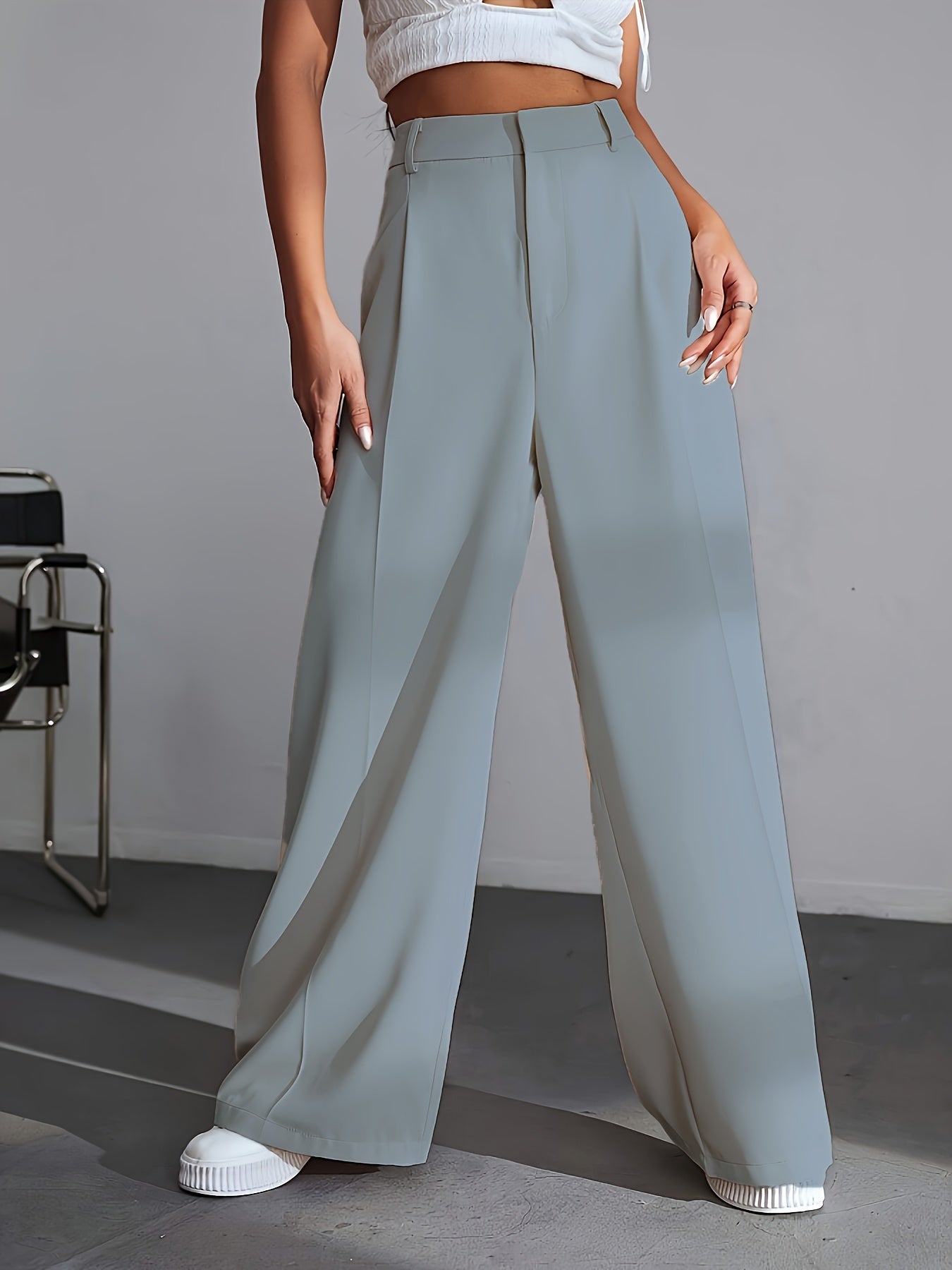 Luxe Effen Broek Wijde Pijpen Zwart Lana Stijl