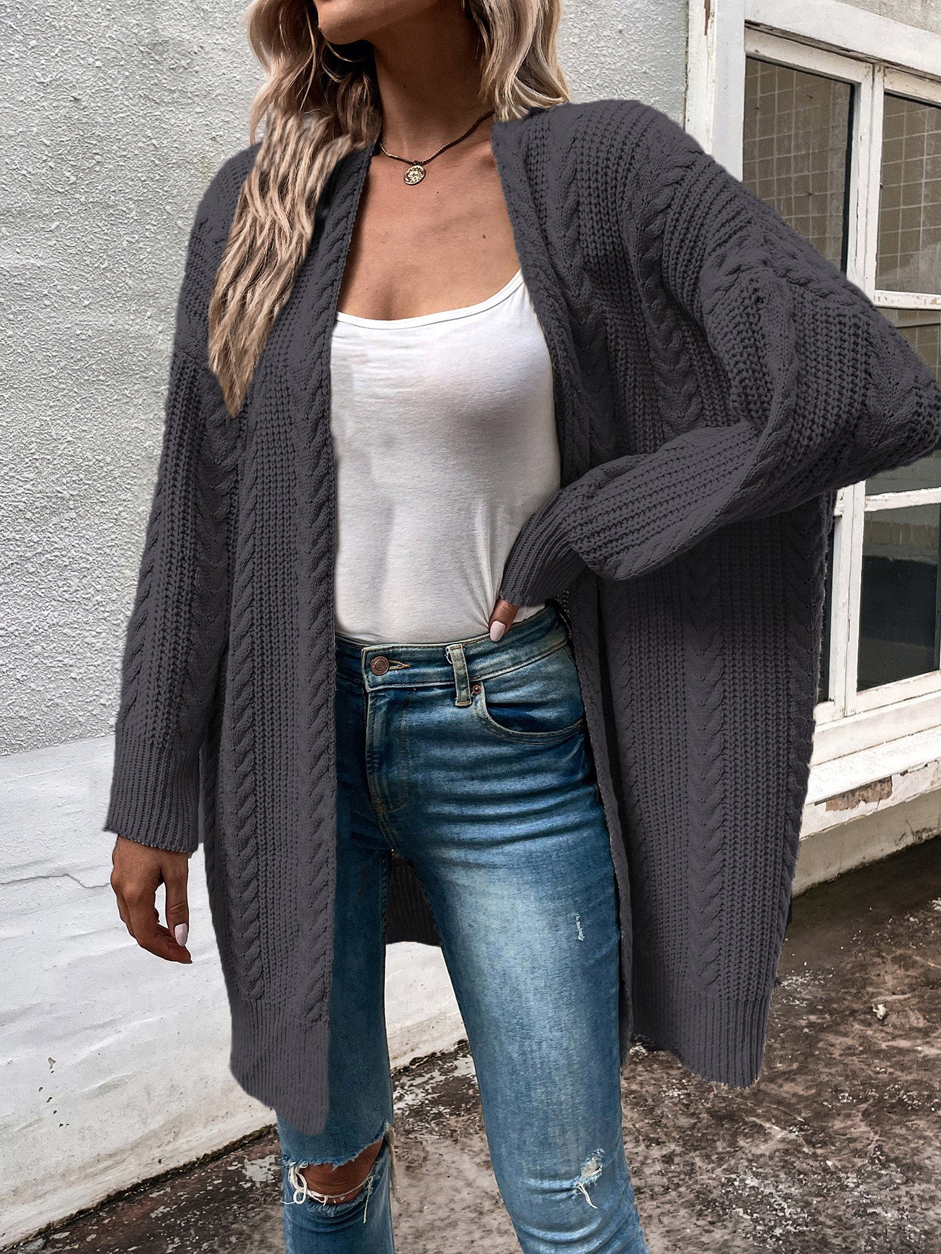 Dames Gebreide Vest Oversized met Kabelpatroon