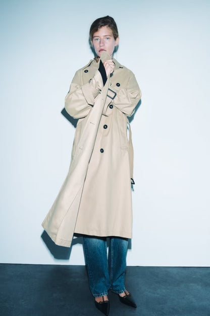 Dames Trenchcoat Lange Trendy Voorjaarsjas met Ceintuur