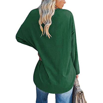 Dames Oversized T-shirt Lange Mouwen V-hals Casual