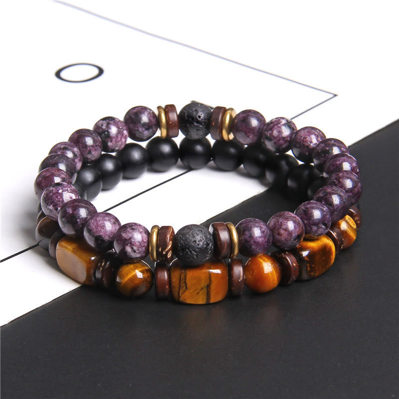 Turkoois Armband met Tijgeroog Edelsteen Zwart Lederen Band