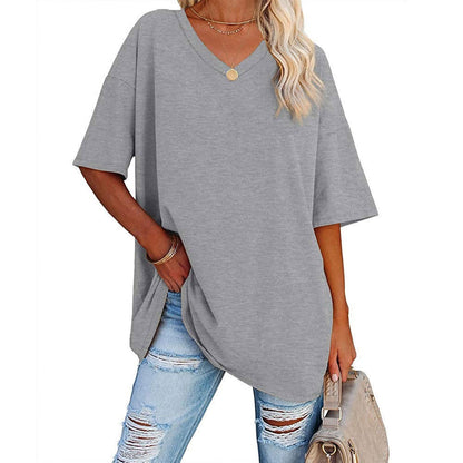 Dames V-hals T-shirt Losse Fit Basis Top