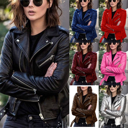 Dames Biker Jas van PU Leder Look Trendy en Stijlvol