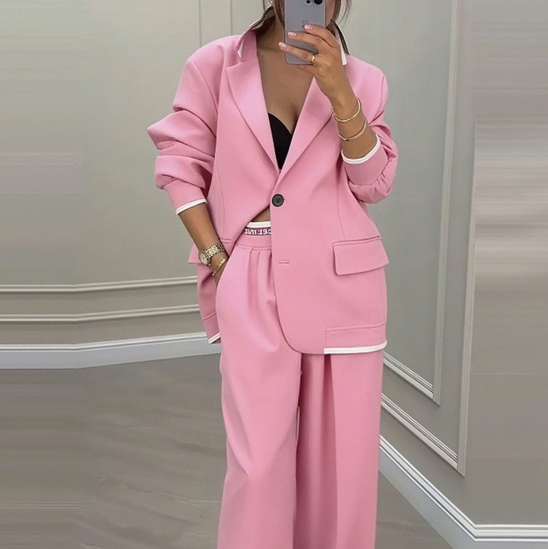 Dames Blazer Set met Wijde Broek Trendy Elegante Kleding