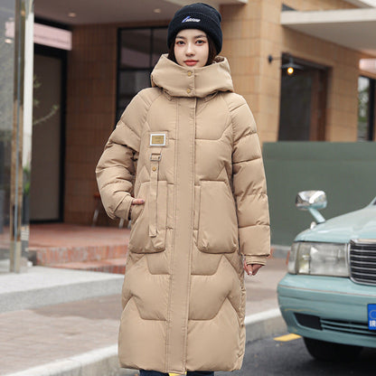 Dames Pufferjas Lange Gewatteerde Winterjas Korea Stijl