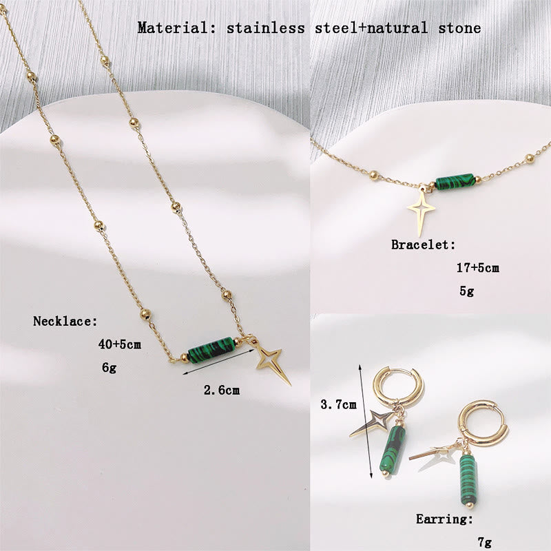 Malachiet Sieraden Set: Oorbellen, Halsketting en Armband Natuursteen