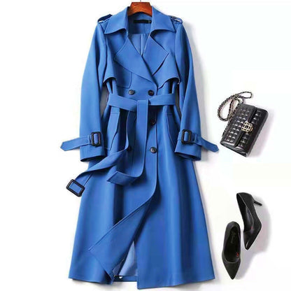 Dames Trenchcoat Lange Dubbele Knopen Ceintuur Stijlvol