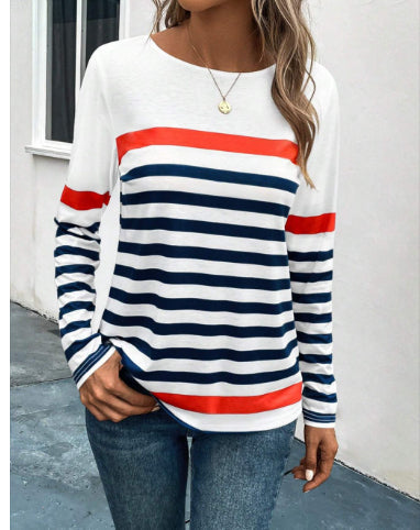 Dames Gestreepte Lange Mouw Blouse