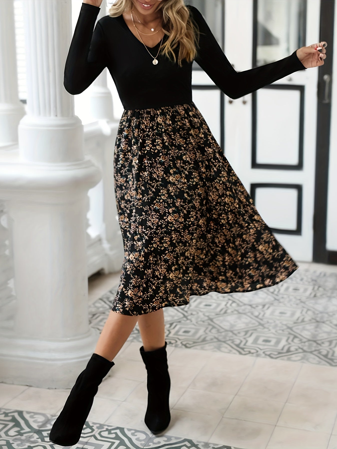 Vrouwen Jurk Lange Mouwen Bloemenprint Zomerjurk - Mode Vibes