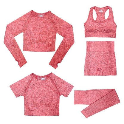 5-delige Sport Set | Dames tops en sportleggings met hoge taille in de kleur Fuchsia voor dames in stijl geschikt voor alle seizoenen.