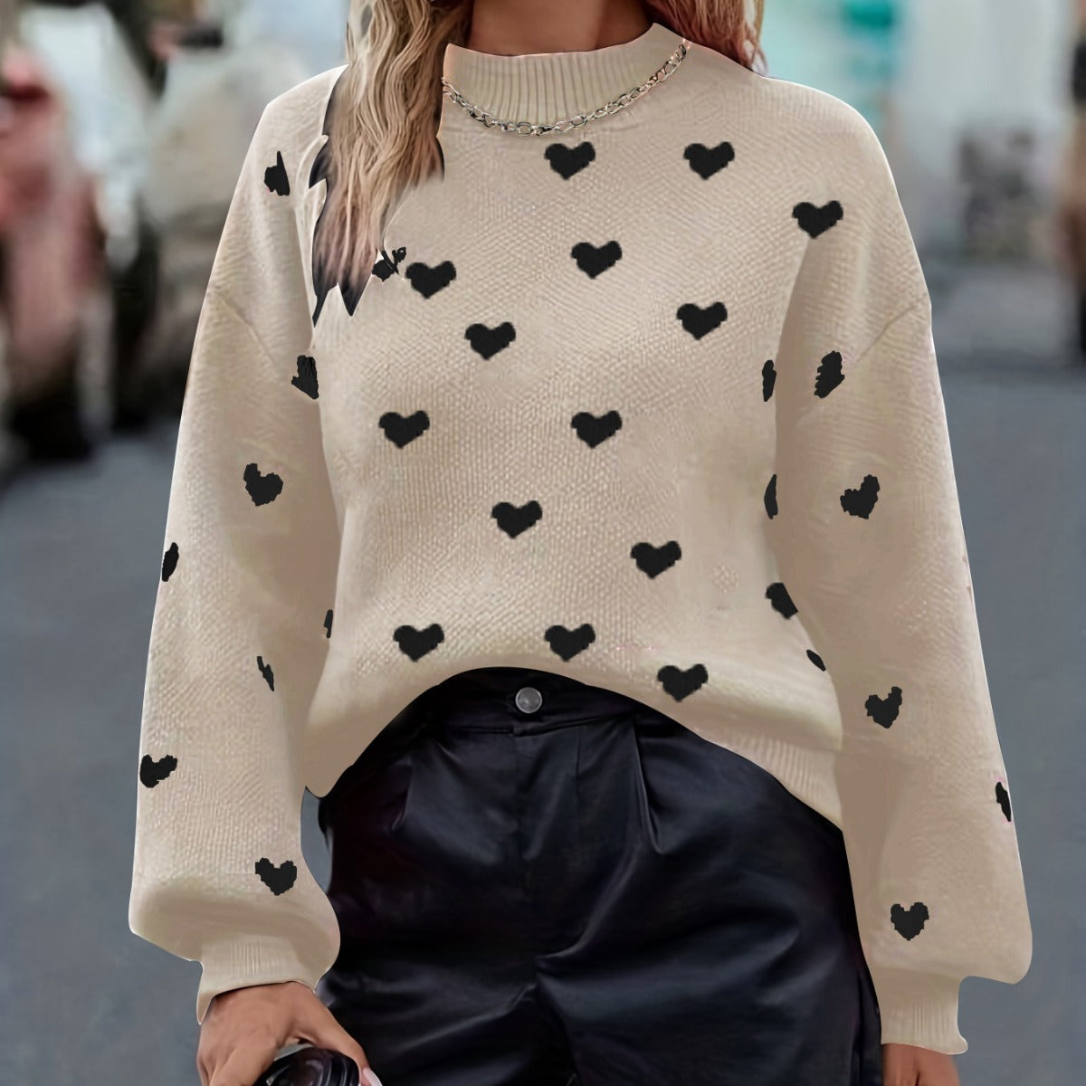 Dames Trui Gebreid met Hartjes Stijlvol Leuk