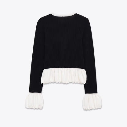 Dames Gebreid Vest Parijs Look met Volant en Knopen