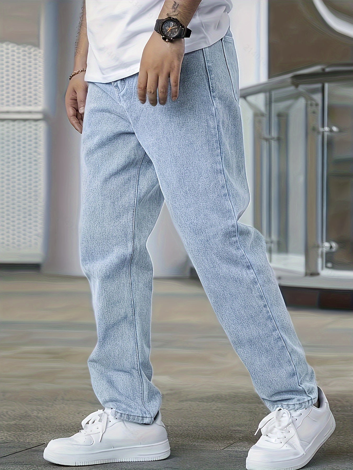 Heren Jeans Losse Pasvorm Comfortabele Zittende Broek
