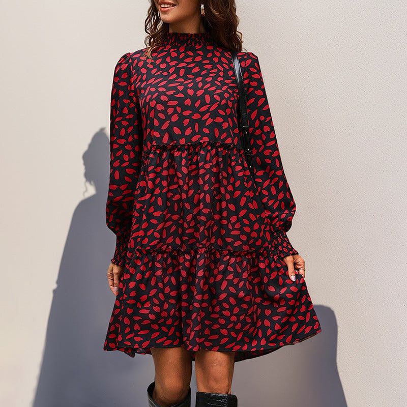 Dames Babydoll Jurk met Bloemenprint en Plooi Details