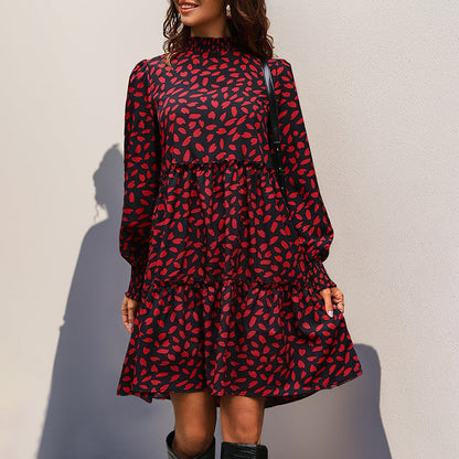 Dames Babydoll Jurk met Bloemenprint en Plooi Details