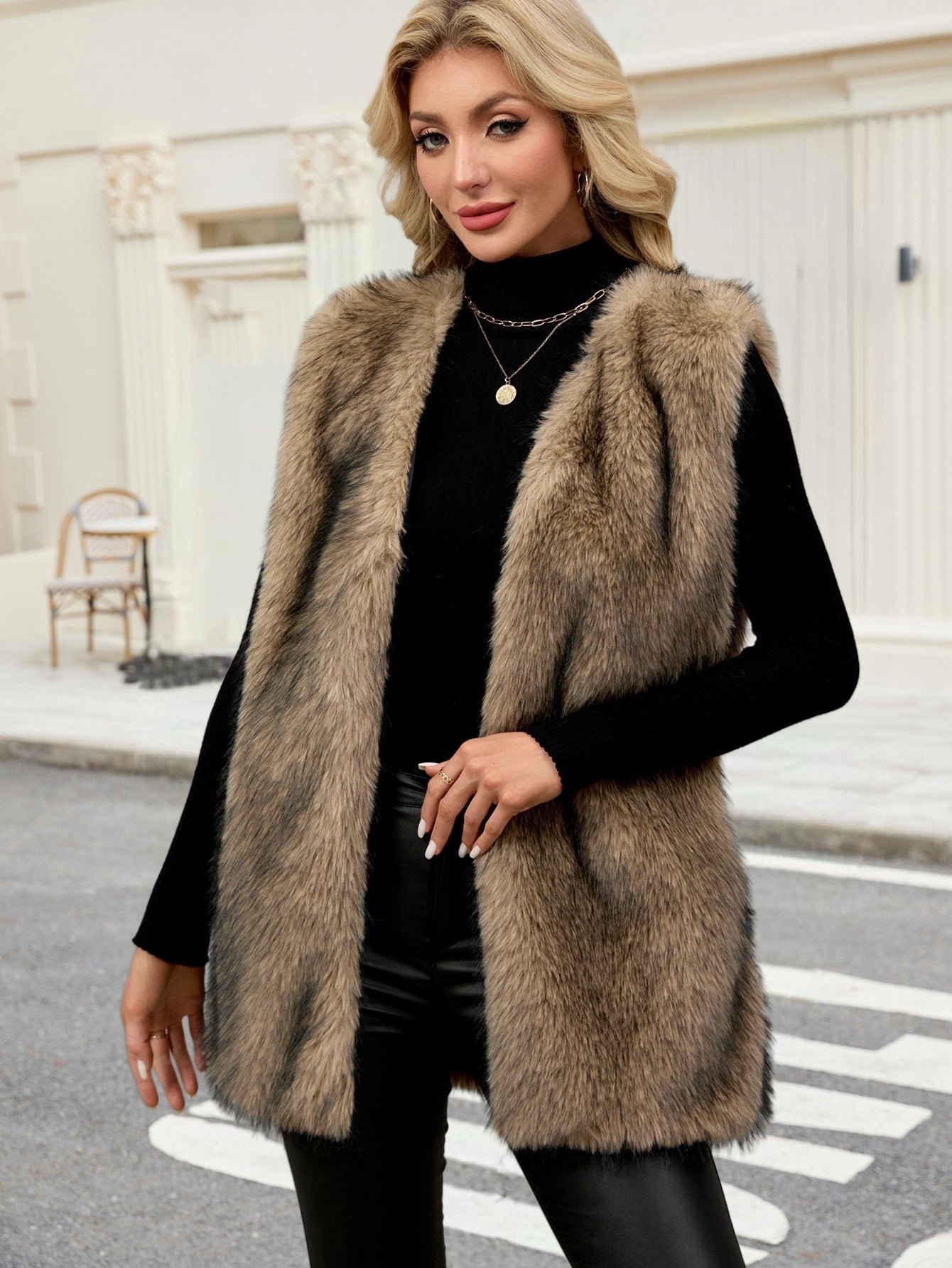 Dames Faux Fur Bodywarmer Gilet Trendy Zwart Wit