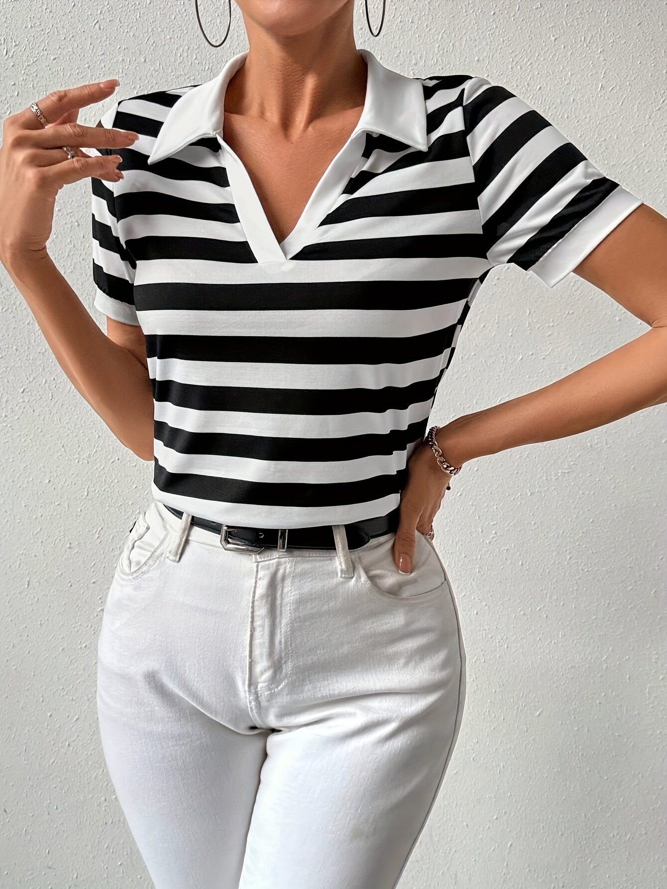 Dames T-shirt Korte Mouwen Gestreept Zomerse Stijl