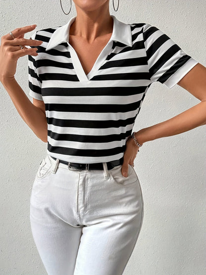 Dames T-shirt Korte Mouwen Gestreept Zomerse Stijl