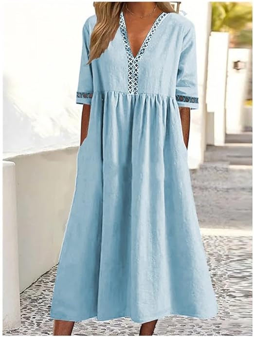 Vrouwenjurk van Katoen en Linnen Zomerjurk - Mode Vibes