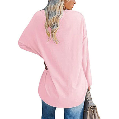 Dames Oversized T-shirt Lange Mouwen V-hals Casual