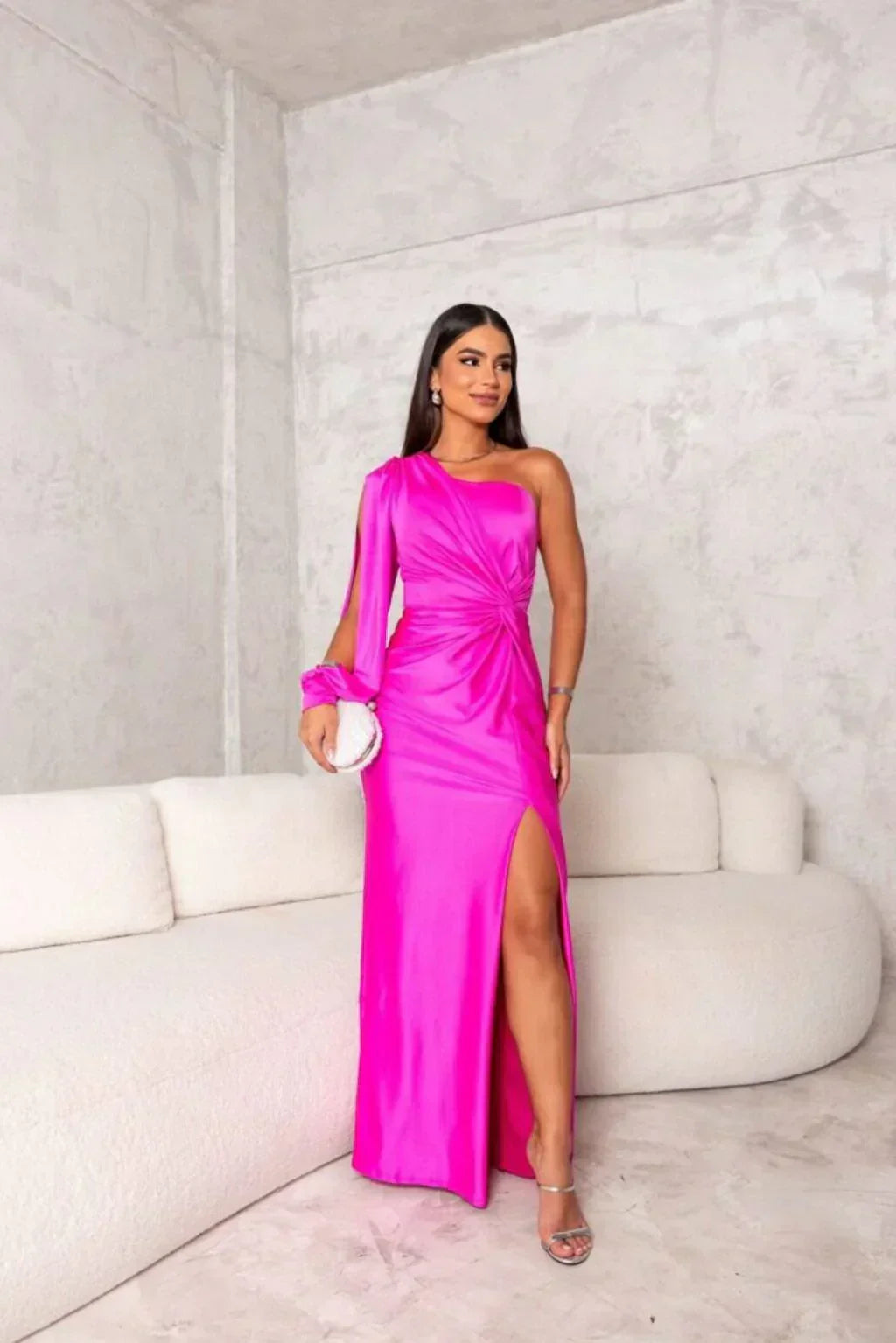 Elegant One-Shoulder Maxi Jurk voor Bruiloftsgasten met Split