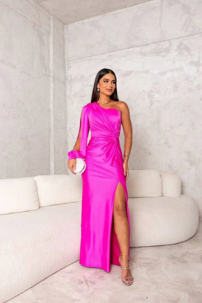 Elegant One-Shoulder Maxi Jurk voor Bruiloftsgasten met Split