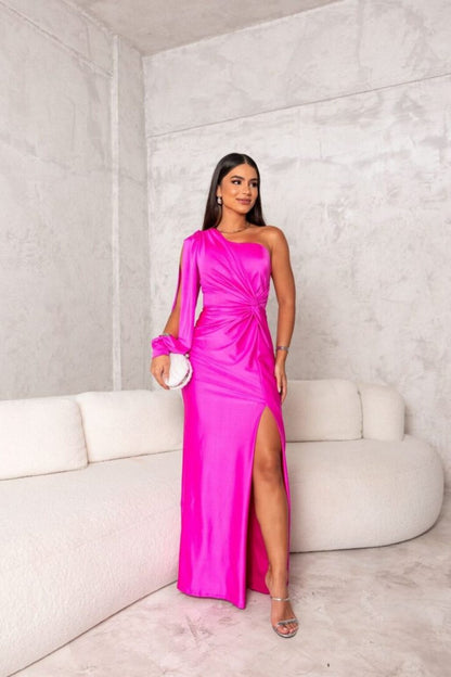 Anna™ - Elegante Satijnen Avondjurk met Split