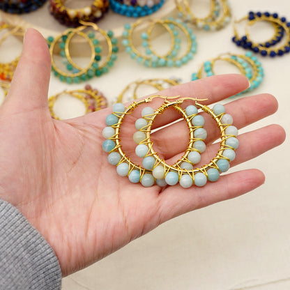 Grote Creolen Oorbellen met Natuurkristal Boho Stijl
