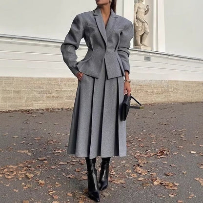 Dames Blazer Set met Rok Geplooide Jurk Elegant - Mode Vibes