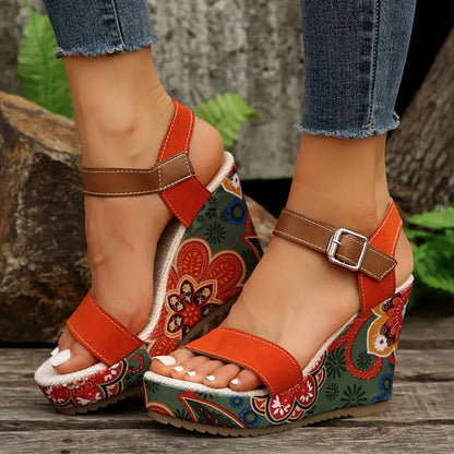 Dames Sandalen met Sleehak en Bloemenprint