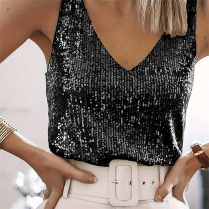 Dames Top Pailletten V-hals Feestelijk Glitter