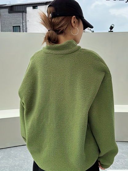 Pullover Sweatshirt Effen met Ritssluiting voor Dames