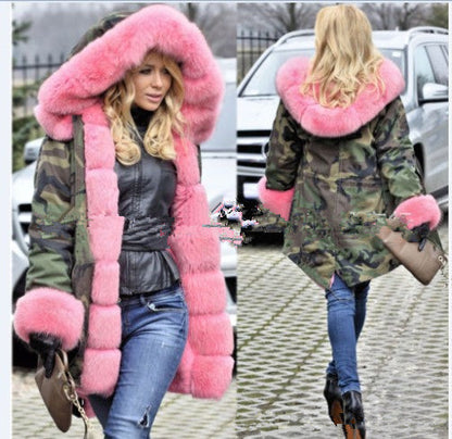 Dames Parka met Bont en Camouflageprint Stijlvol en Warm