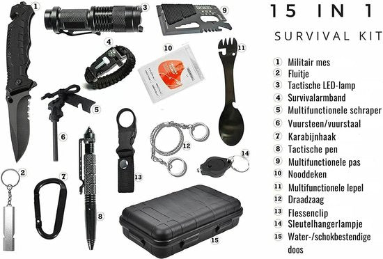 Noodpakket 15-in-1 Overlevingskit Outdoor